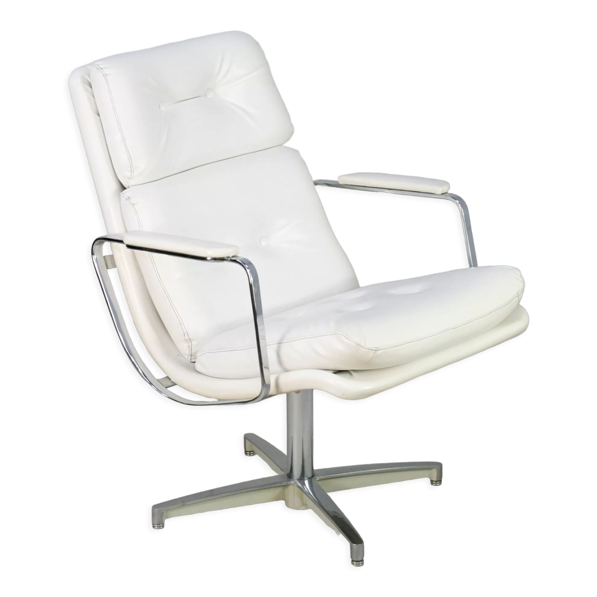 Armchair "Space Age"". Steel and imitation leather. Swivel. France, 70s