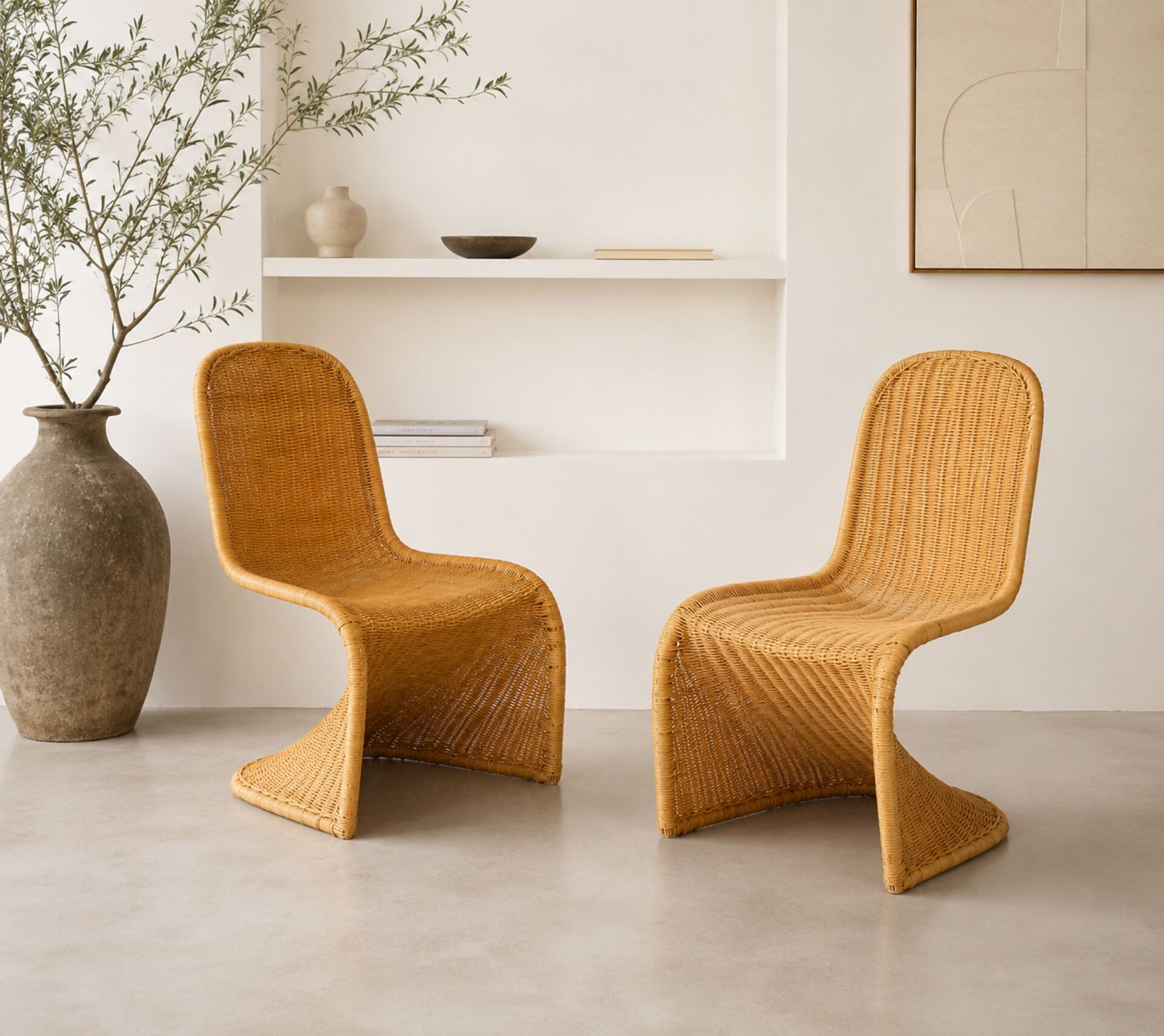 Vintage rattan chairs – cantilever design in the style of Panton – 1970s