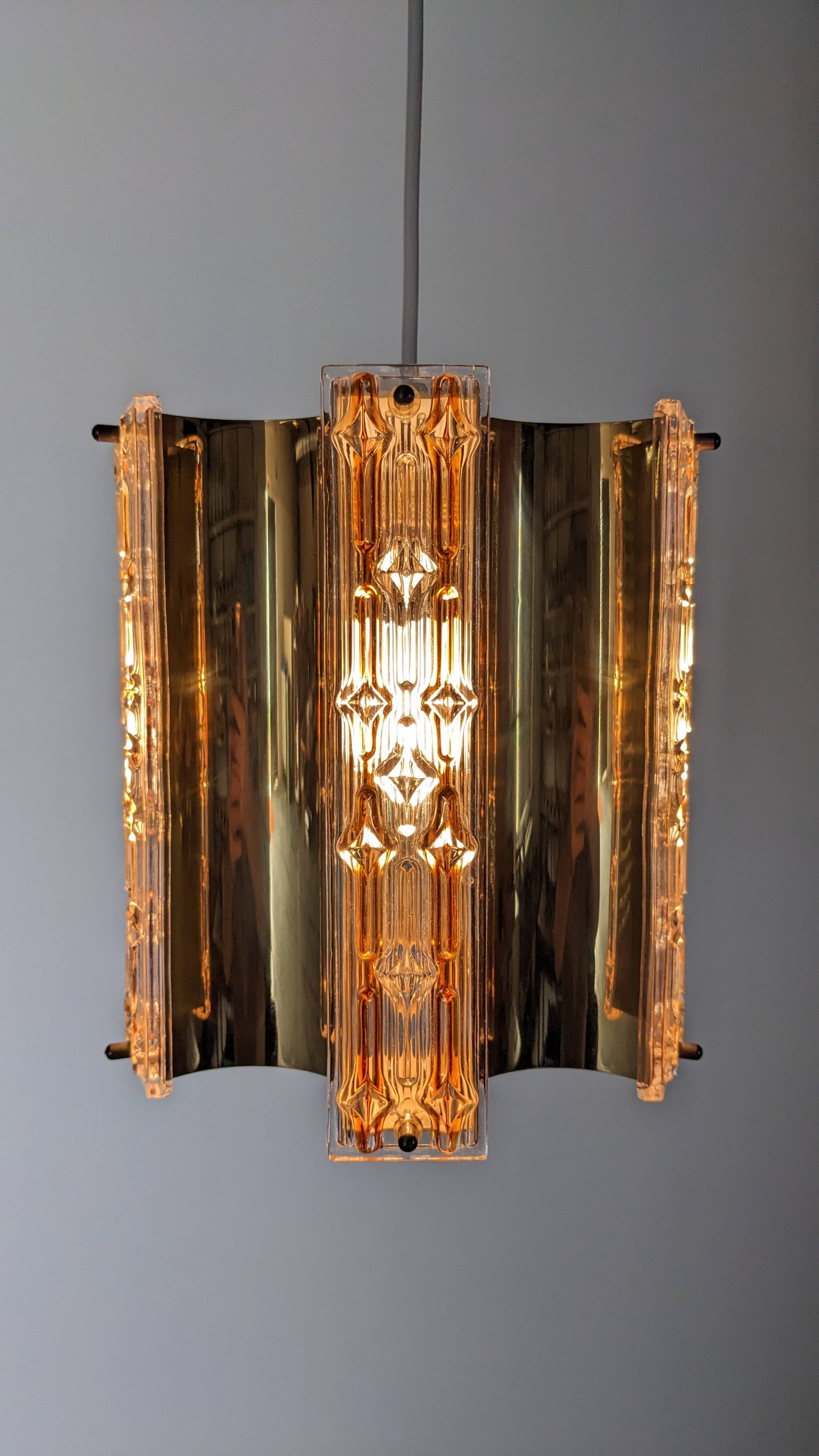 Hollywood Regency brass pendant by Vitrika, Denmark circa 1970.