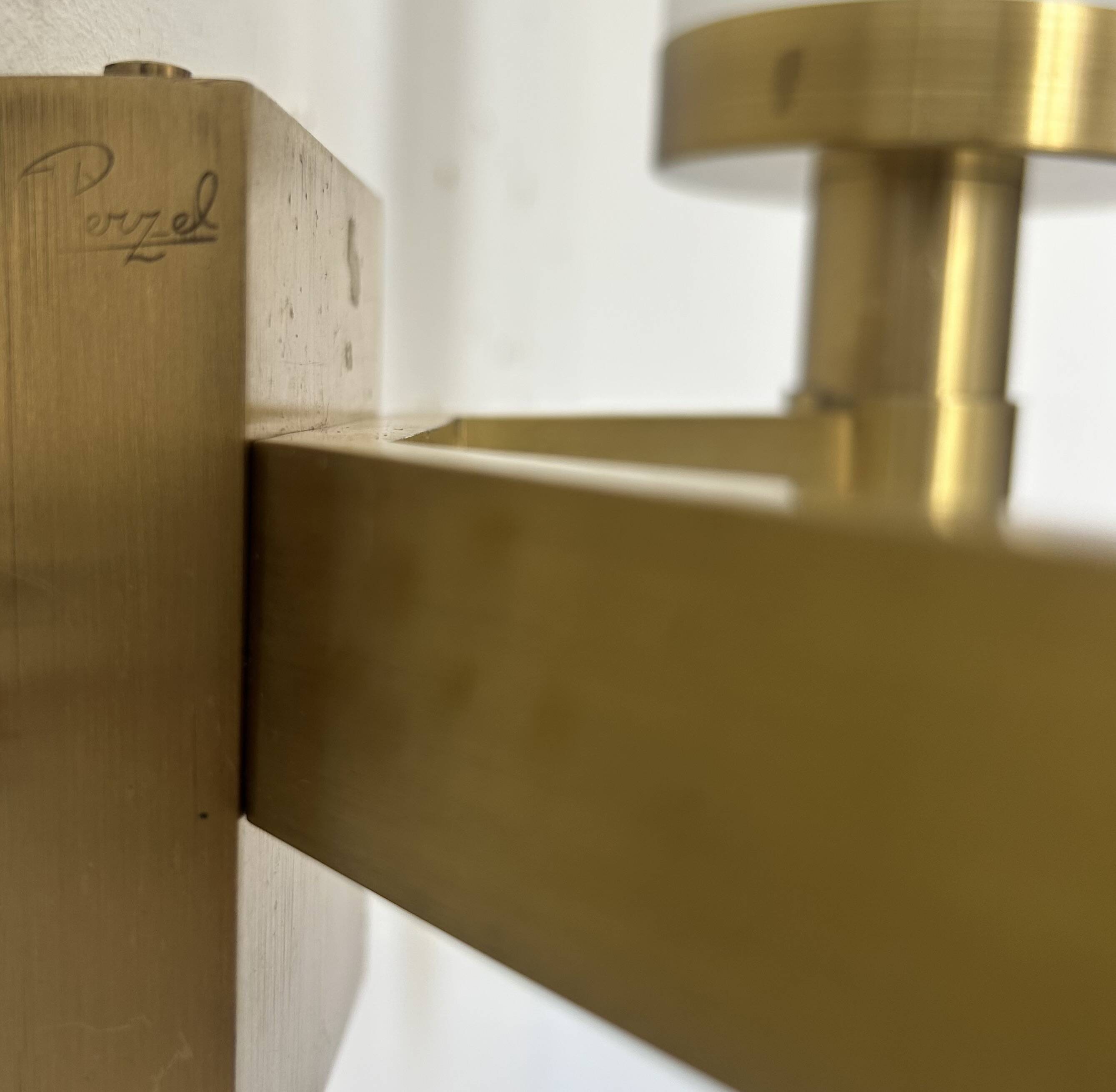Vintage double wall light, brass and frosted glass, Perzel, France 1950.