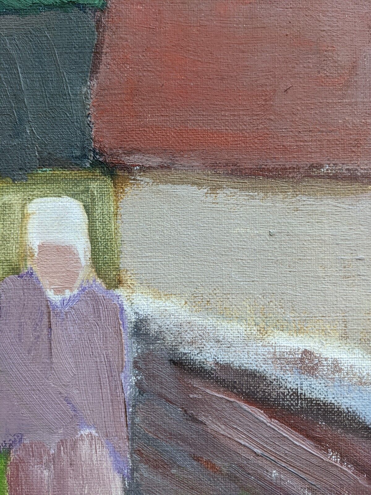 1977 Mid-Century Modern "Pensive Walk" Swedish Figurative Oil Painting, Framed