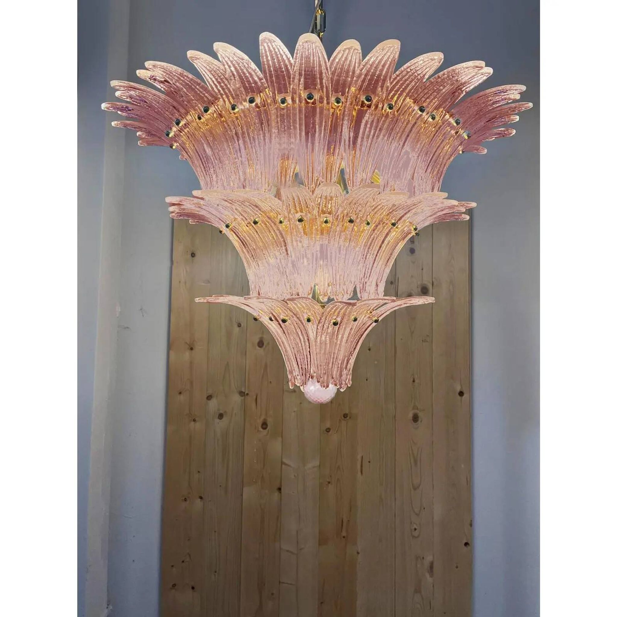 Mid-Century Modern Pink “Palmette” Murano Glass Chandelier