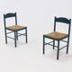 Lot de 2 chaises de salle à manger en bois teinté et jonc années 1960