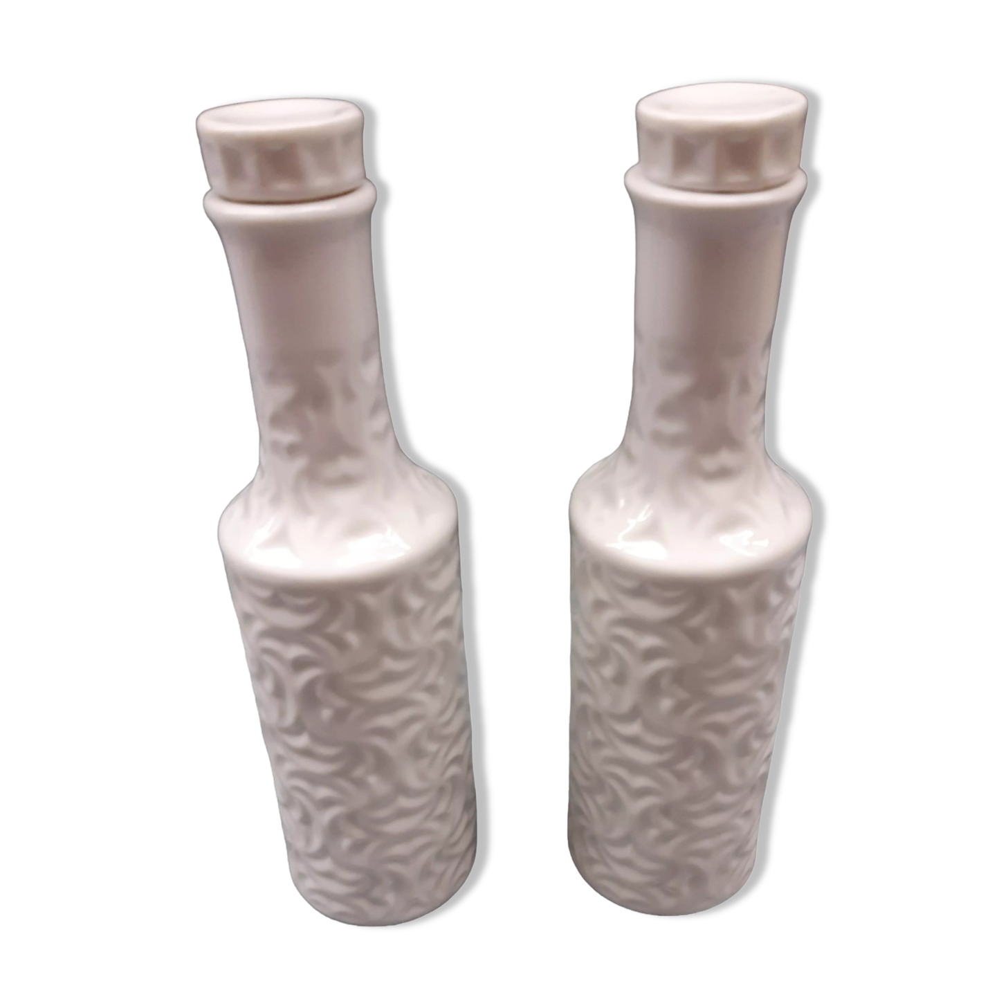 2 white porcelain bottles sargadelos o castro vintage