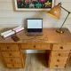 Cane work desk / Rattan glass top 9 drawers shallow depth