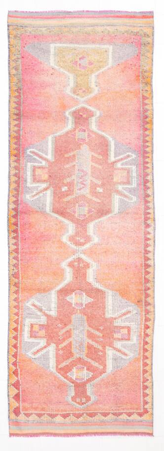 4x10 Runner Salmon Pink Vintage Runner, Turkish Wool Runner, 103x307Cm