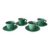 Ensemble de 4 tasses à espresso et sous-tasses en céramique vintage vert jade – Fabriquées à la main