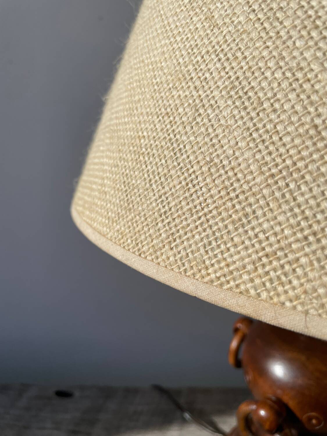 Turned wood lamp with rings