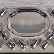 Ancien service à liqueur métal argenté / doré 12 gobelets, plateau + écrin