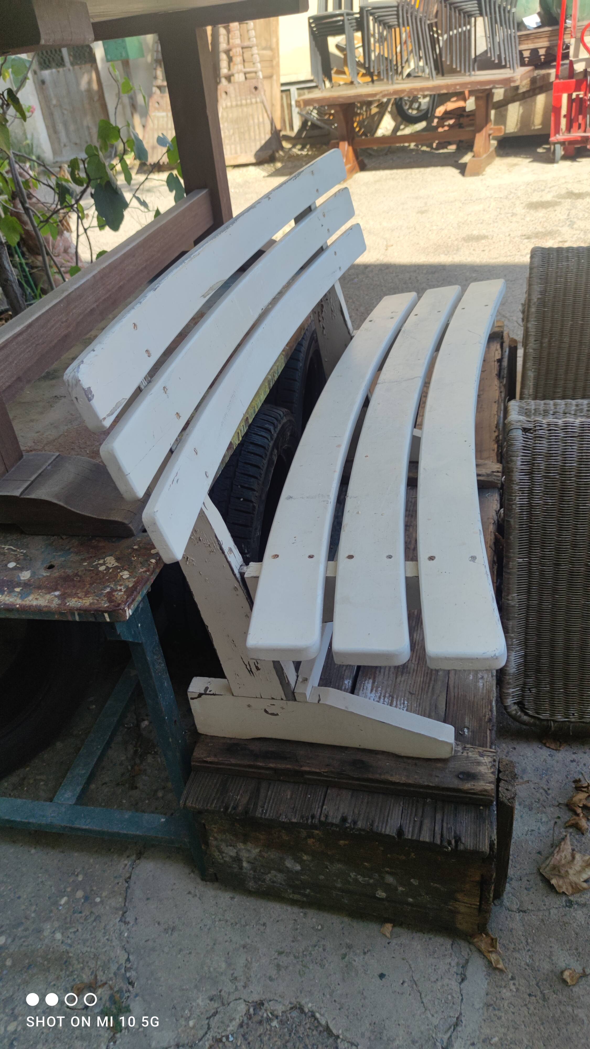 Painted wooden garden bench, circa 1950