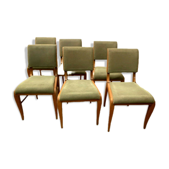 Suite of six Art Deco chairs in patinated wood XX century