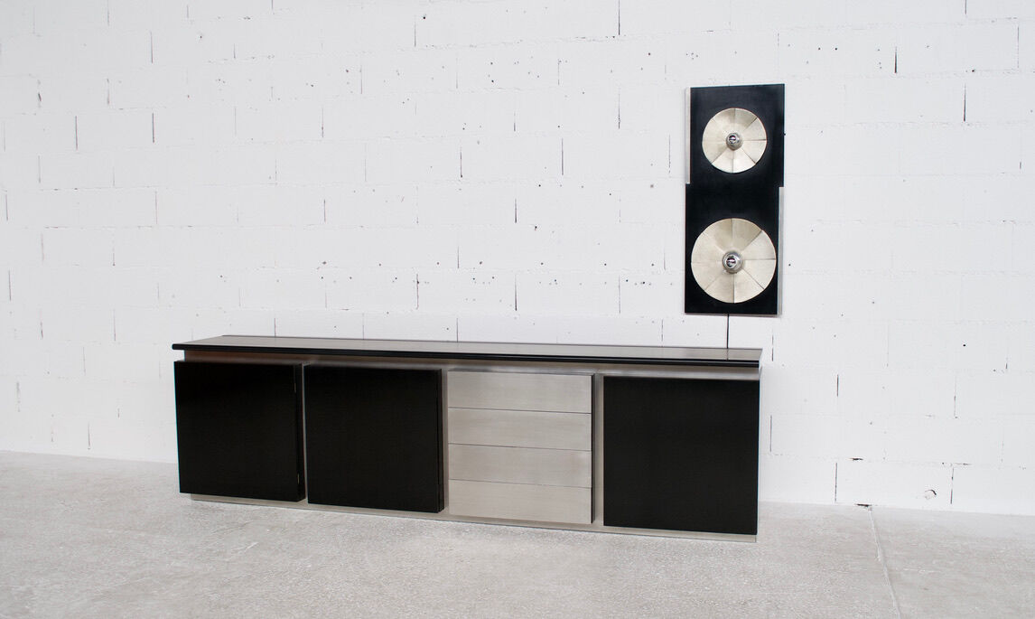 Steel and oak 70's enfilade by ludovico acerbis