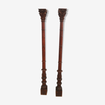 Pair of ancient carved wooden columns