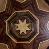 Marquetry and rattan tray