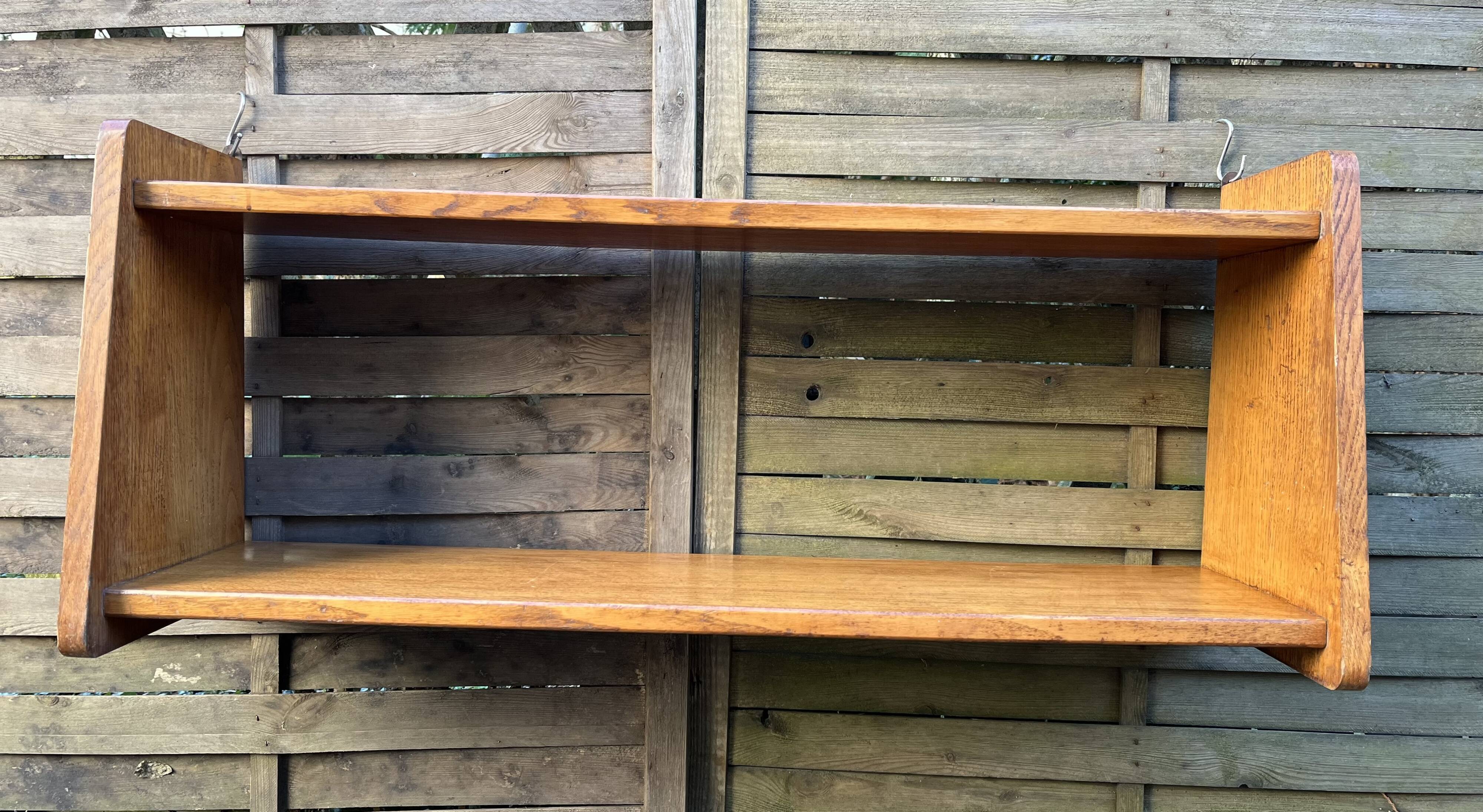 1960s solid oak wall shelf