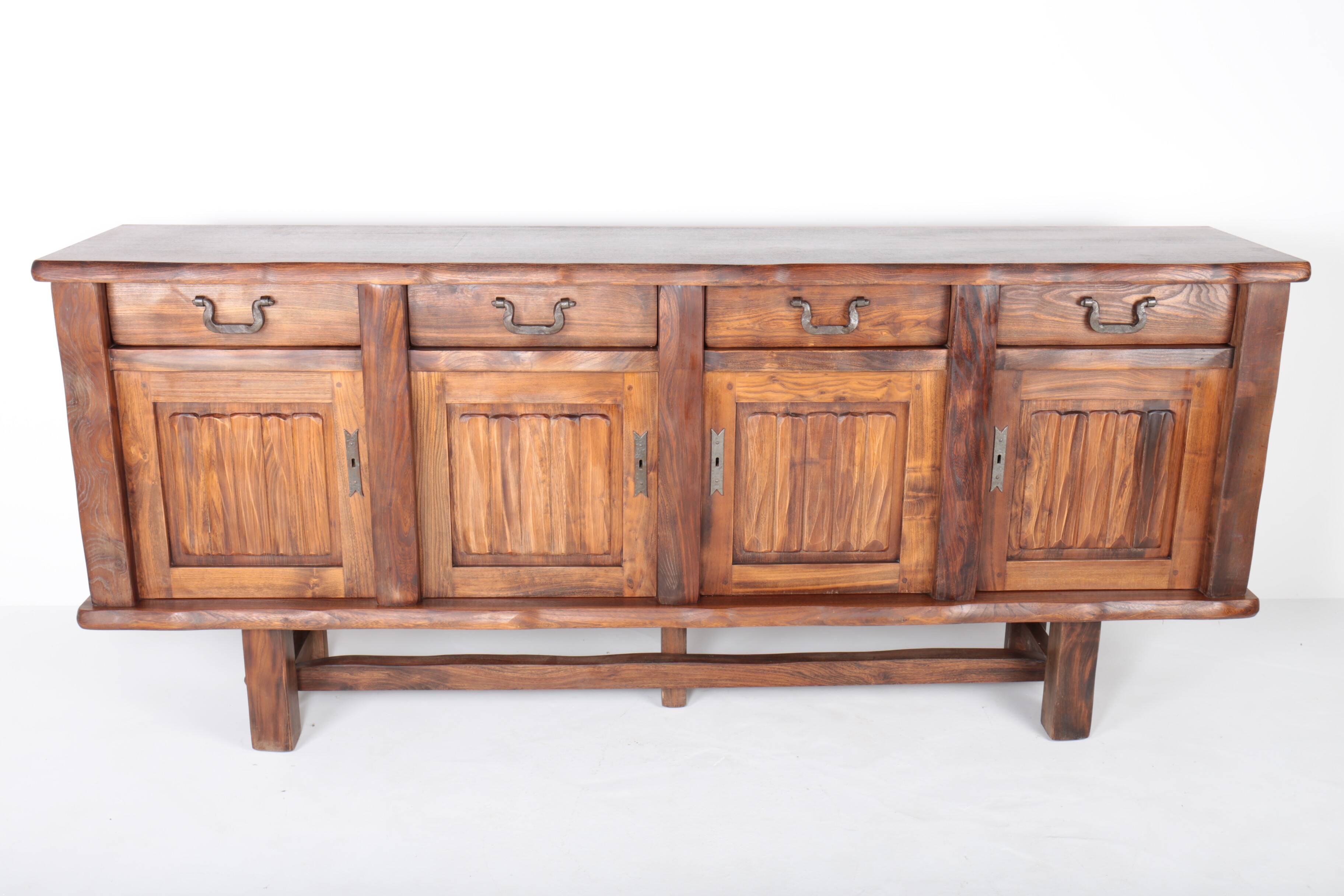 Large brutalist Aranjou sideboard in elm, 1960s