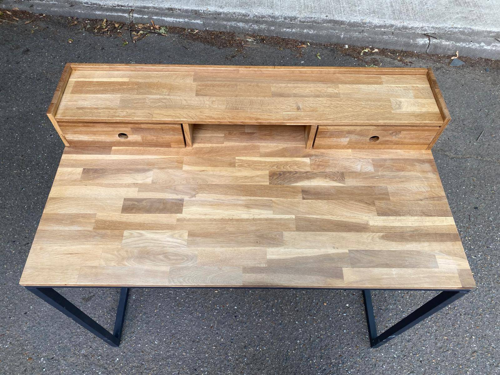 Scandinavian desk in solid oak and black metal 105cm