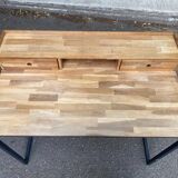 Scandinavian desk in solid oak and black metal 105cm