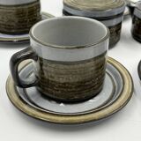Set of 6 Steinzeug cups, milk jug and sugar bowl