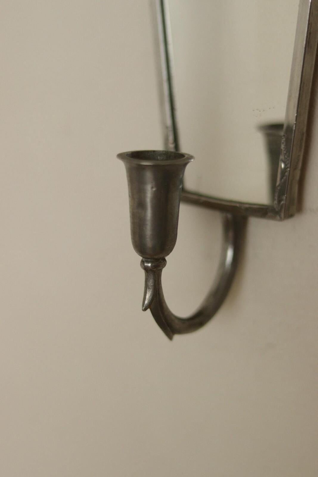 Pair Of Mid Century Swedish Pewter Sconces With Mirror By Svenskt Tenn