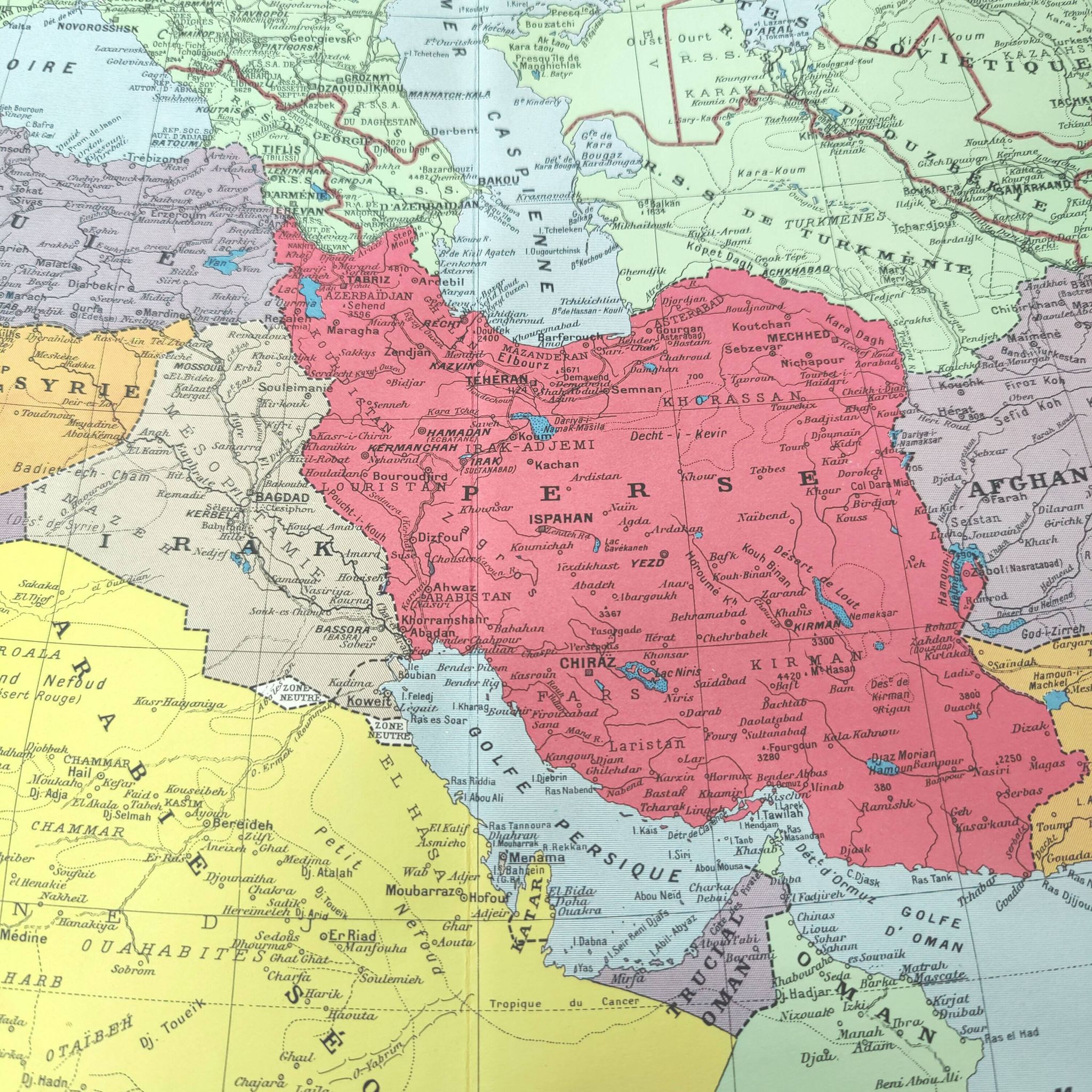 Vintage map of Western Asia 43x43cm from 1950