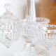 Serviteur de table, sel poivre et moutarde, en verre moulé, antiquité, vintage