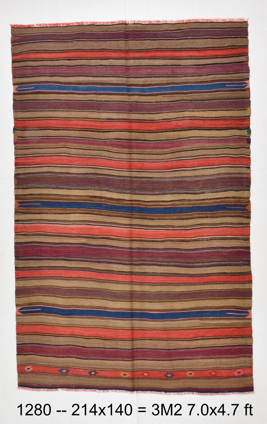 Burgundy & Brown Vintage Kilim Rug, 140x214Cm