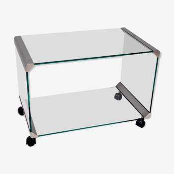 Postmodern tempered glass and steel coffee table by gallotti and  radice, italy
