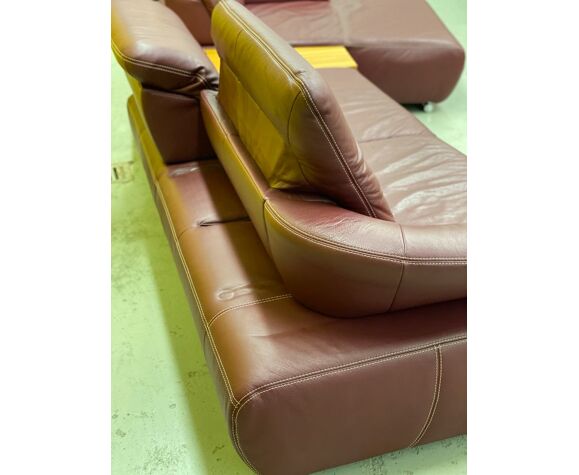 kom over Sandsynligvis foretrækkes Vintage KOINOR AVANTI Corner Sofa with Wooden Structure and red leather  Upholstery | Selency