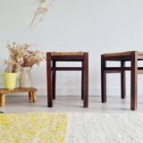 Pair of wooden and rope stools