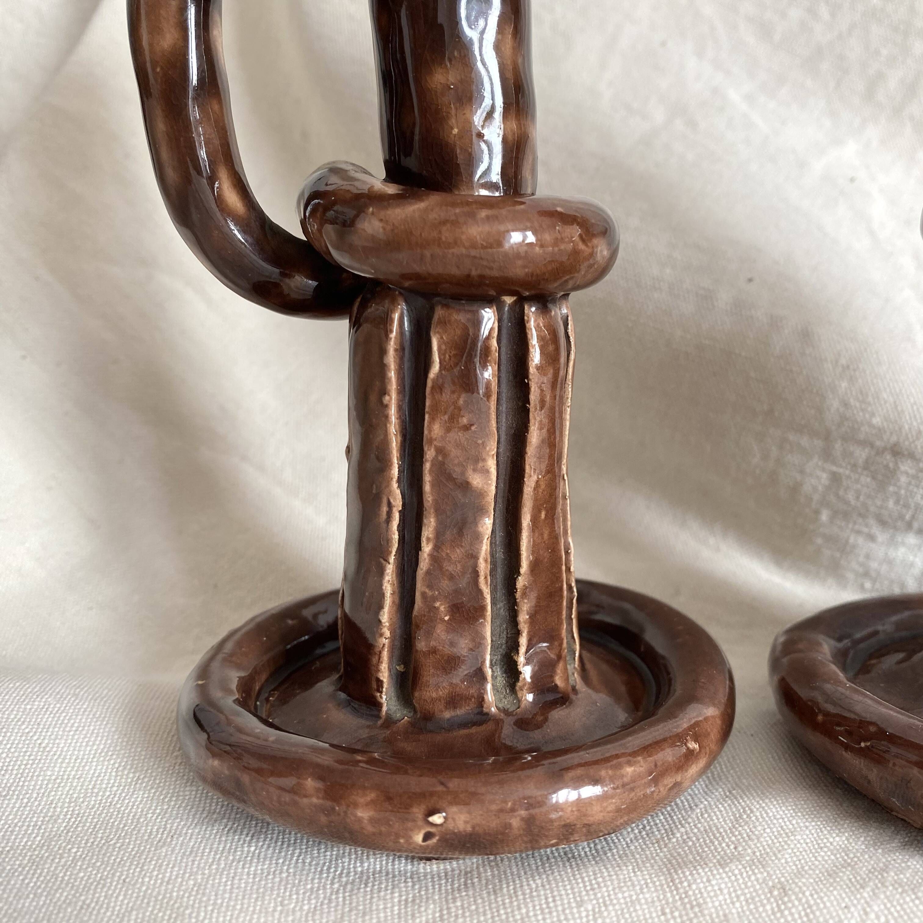Pair of column candle holders in handmade ceramic