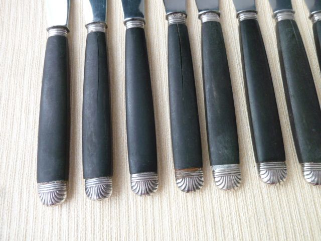 Set of 10 blackened wood handle cheese knives and stainless steel blade