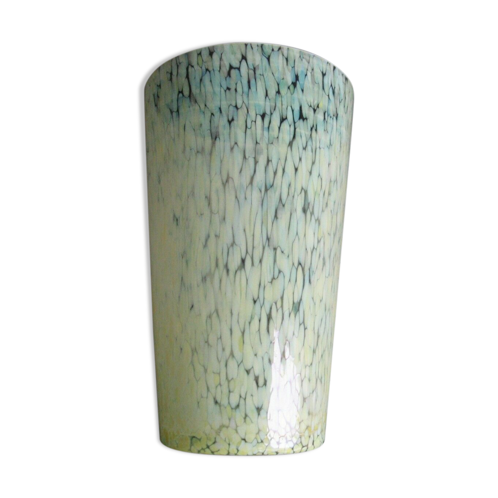 Vase en verre ou cristal de Clichy moucheté jaune/vert Selency
