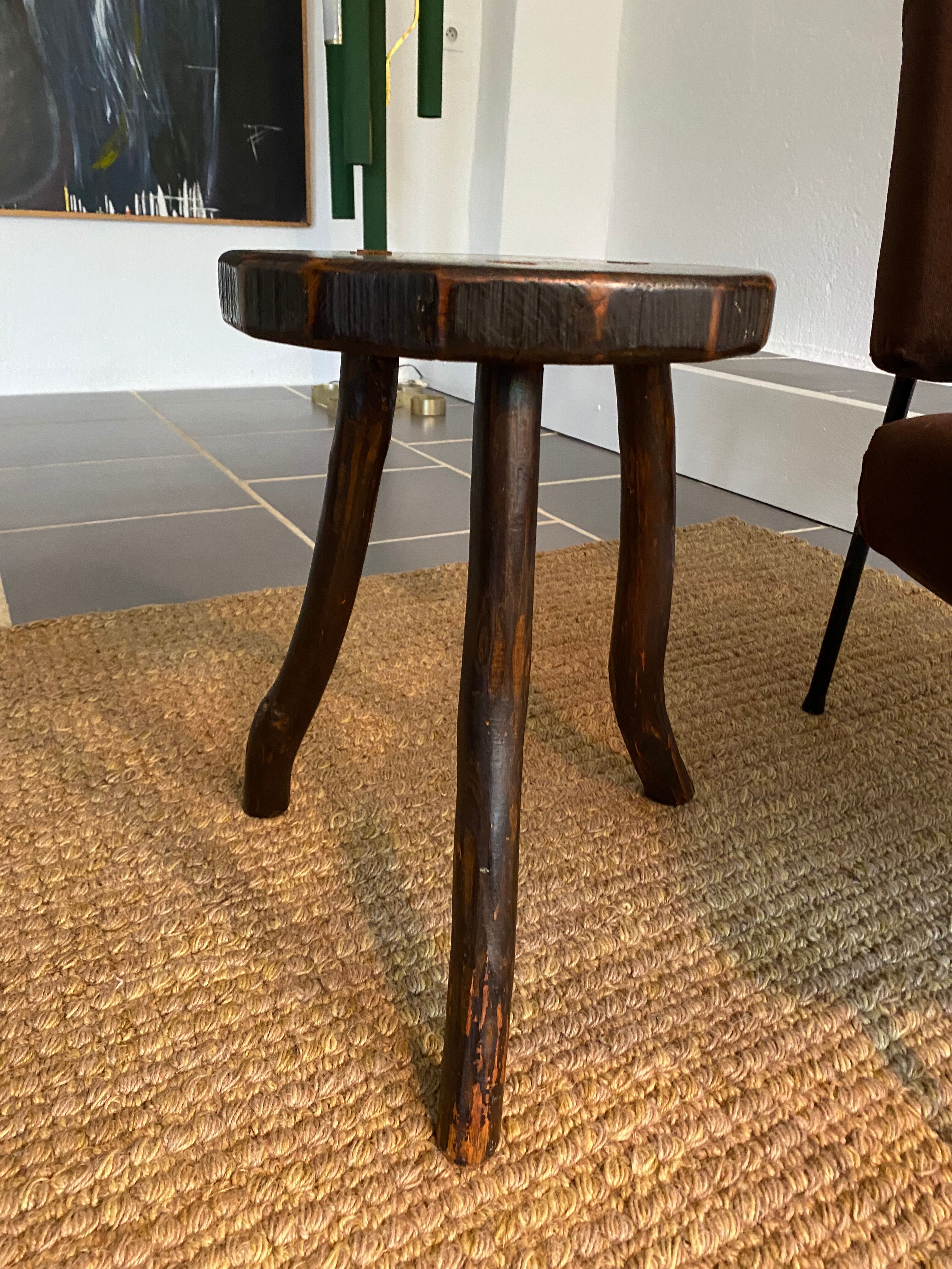 Vintage wood tripod stool or side table