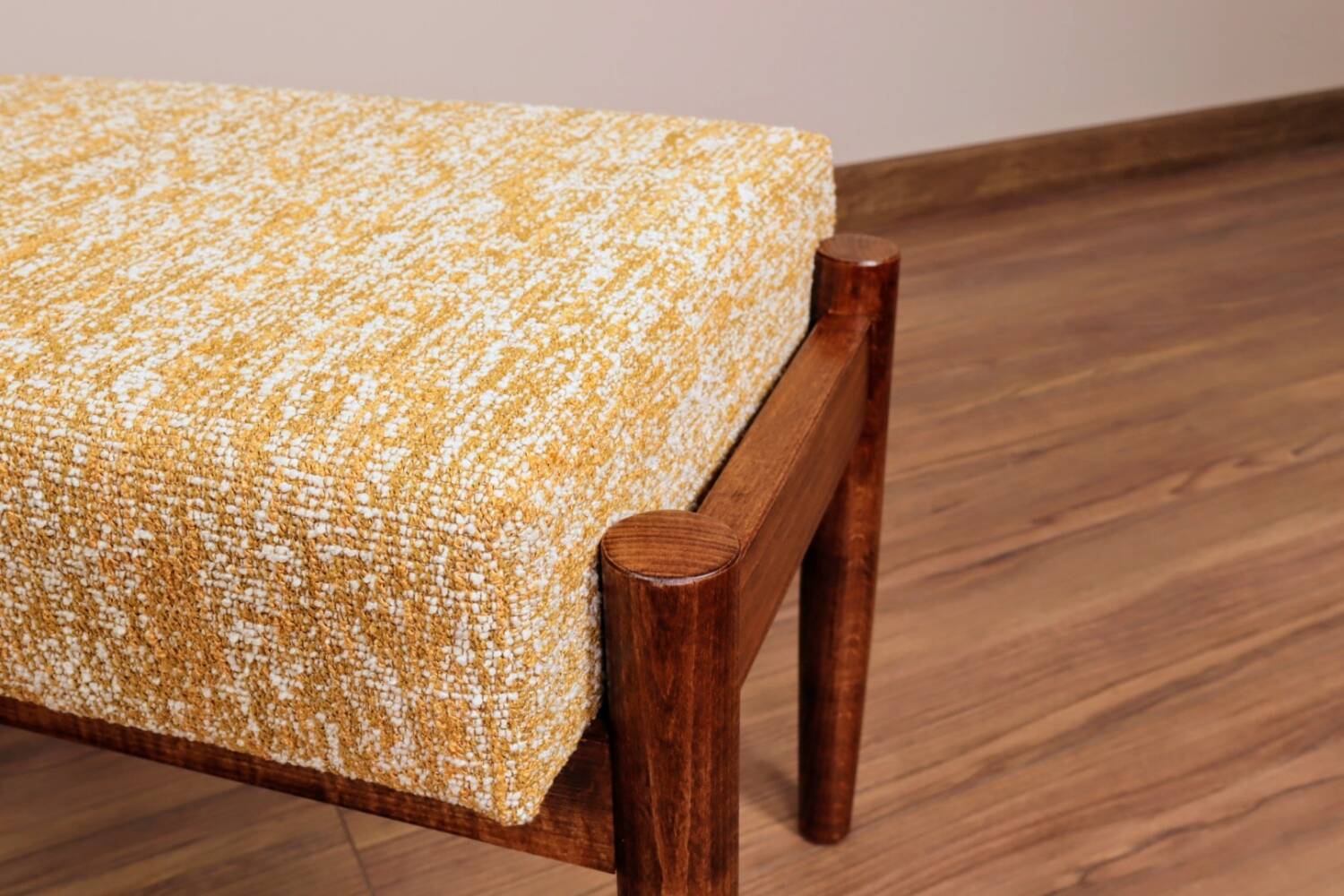 Scandinavian stool, yellow and white, Boho style