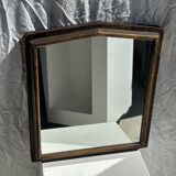 Small antique English rectangular mirror with pediment and oak frame