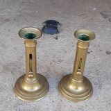 Set of two old brass candle holders