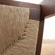 Pair of low Brutalist oak lounge chairs with new rush seats – circa 1935