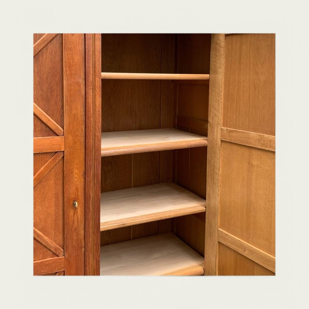Vintage solid oak cross-braced wardrobe 1940