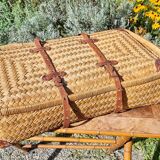 Early 20th century woven rattan straw suitcase