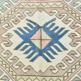 4x7 Vintage Oushak Area Rug, Beige & Grey Turkish Pattern Rug, 128x206 Cm