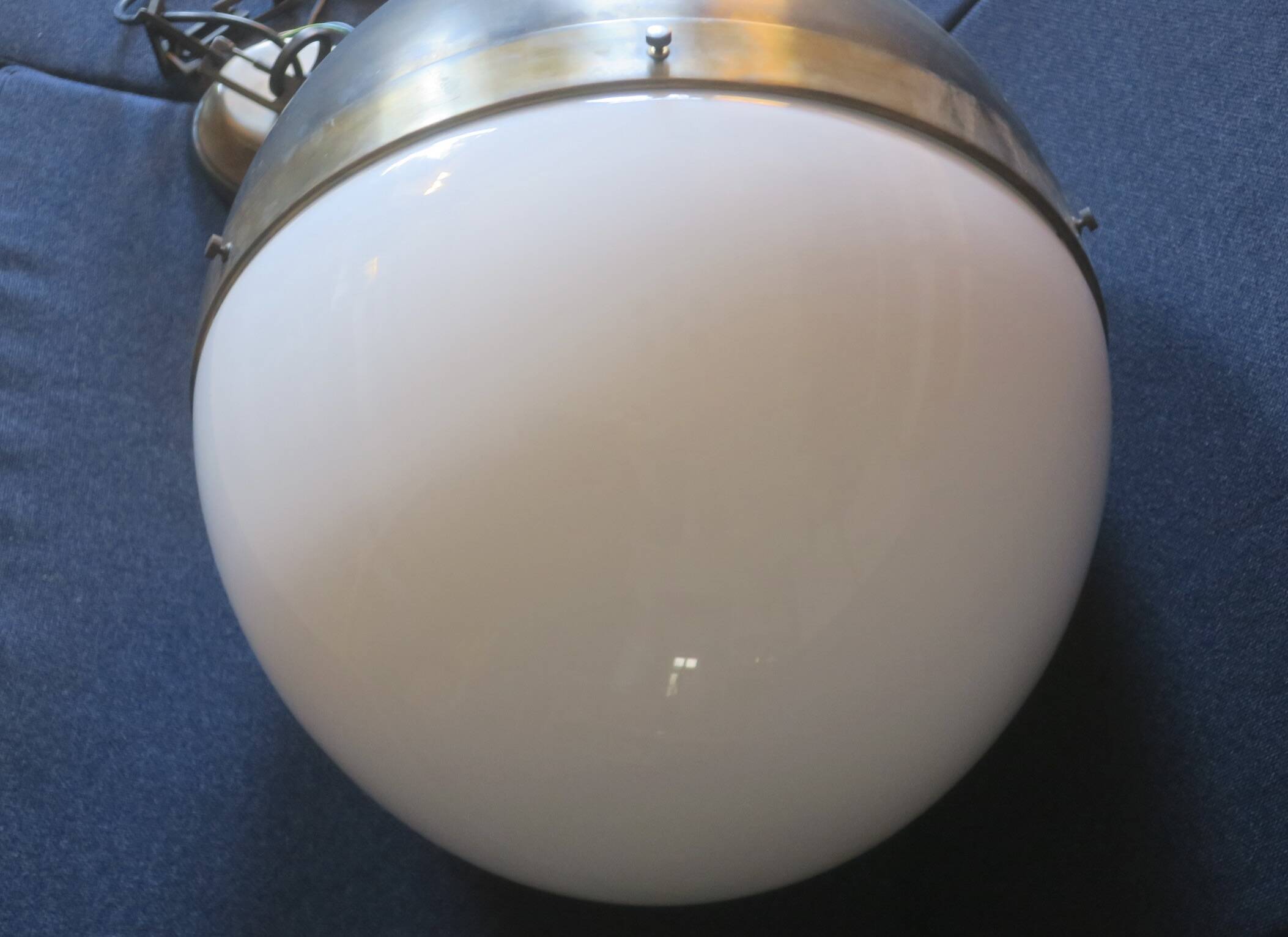 Large Hicks bronze and glass ball pendant light, USA