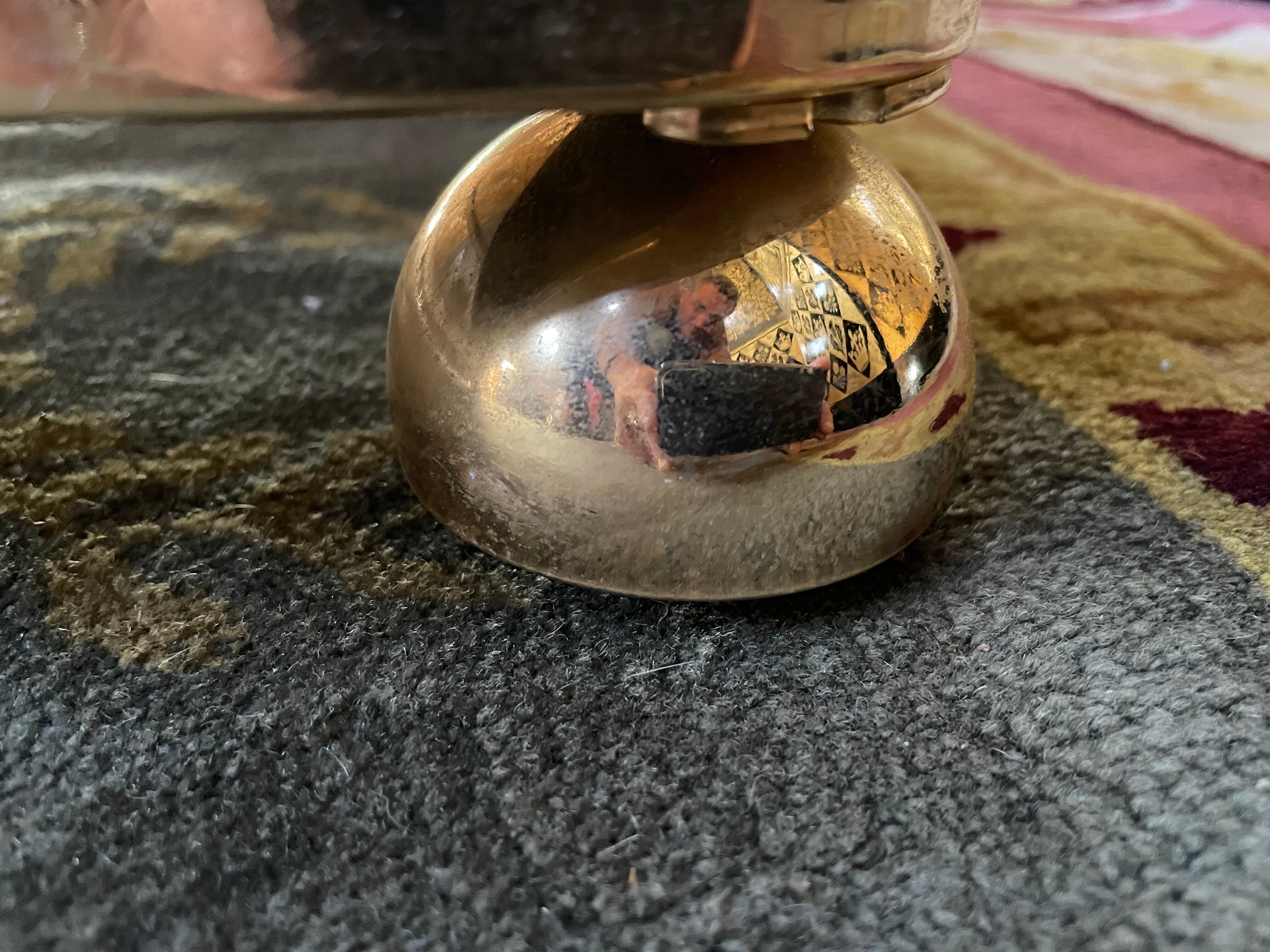 Coffee table in gilded metal and mirror glass with double top 1980