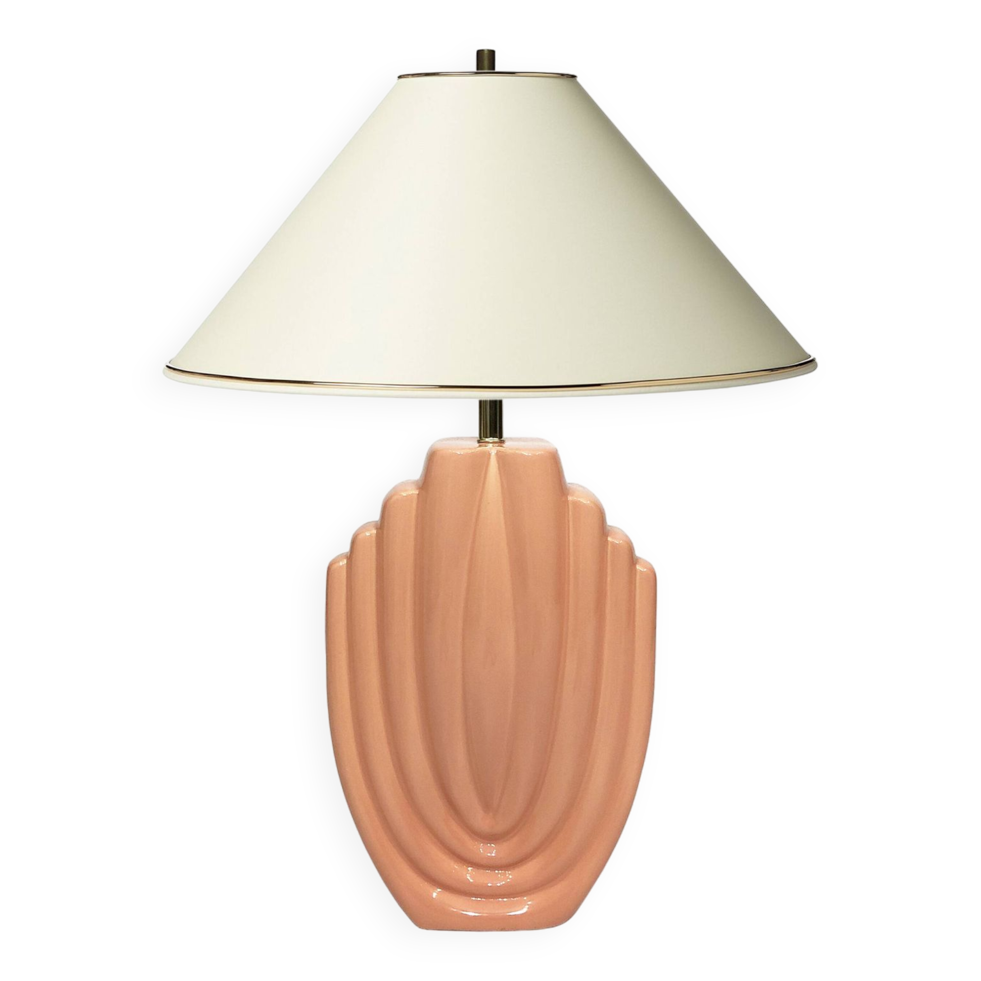 1980s salmon pink ceramic table lamp art deco pastel midcentury golden girls