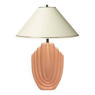 Lampe de table en céramique rose saumon des années 1980 art déco pastel midcentury golden girls