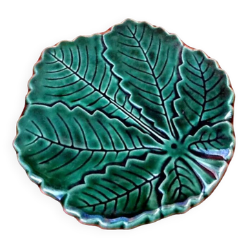 Dessous de plat feuille de vigne céramique émaillée années 1960