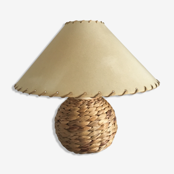 Wicker and ceramic lamp