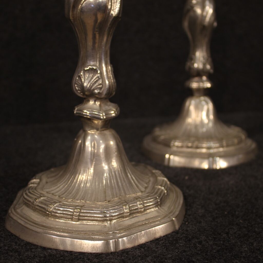 Pair of Italian silvered metal candelabras from 20th century