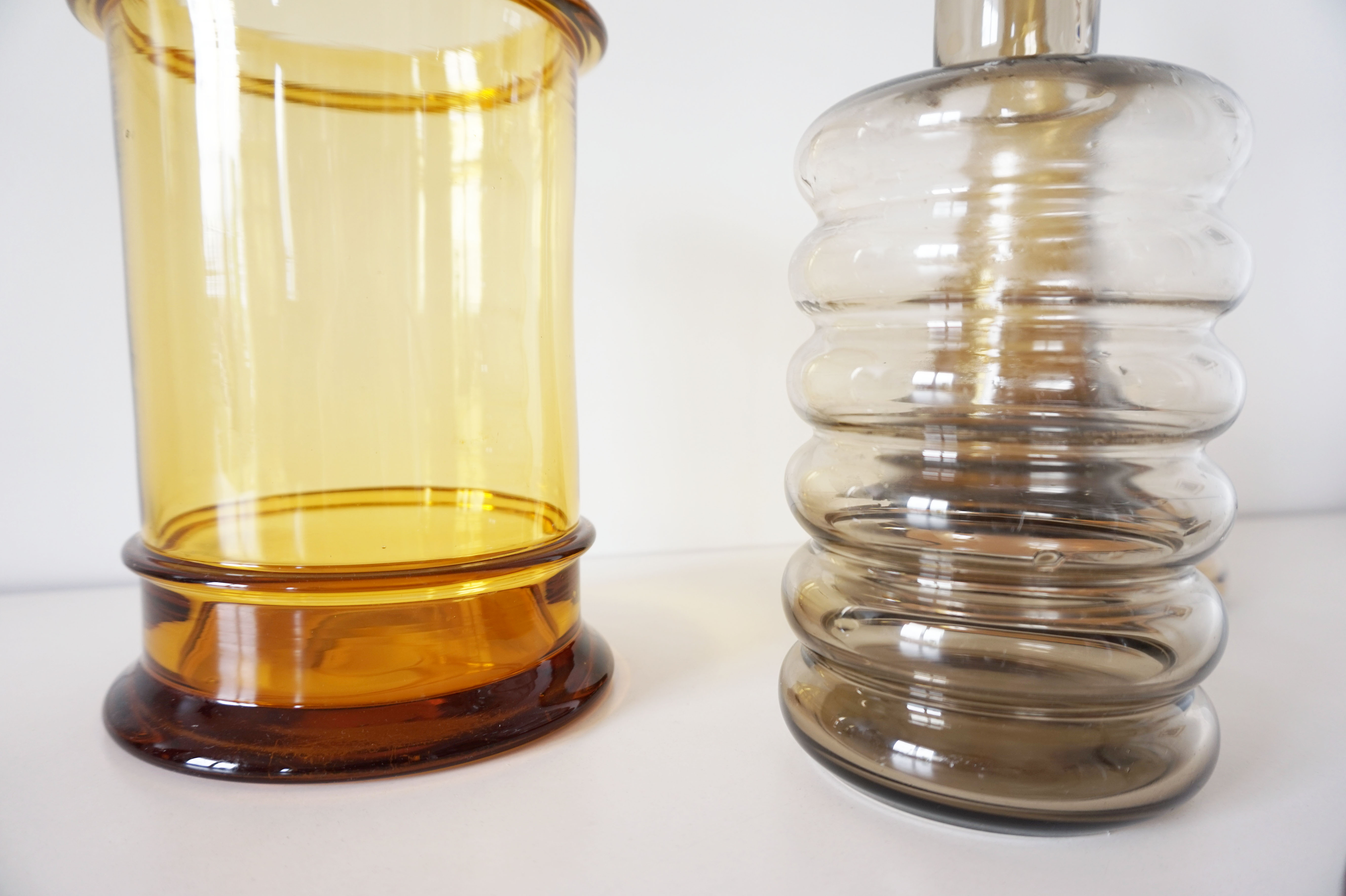 Set of vintage smoked glass vases