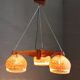 1970s Czechoslovakian rattan & pine pendant light, three-shade chandelier